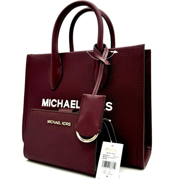 Michael Kors Mirella Small Crossbody Bag & Medium Zip Chain Wallet Ox Blood - Picture 1 of 13